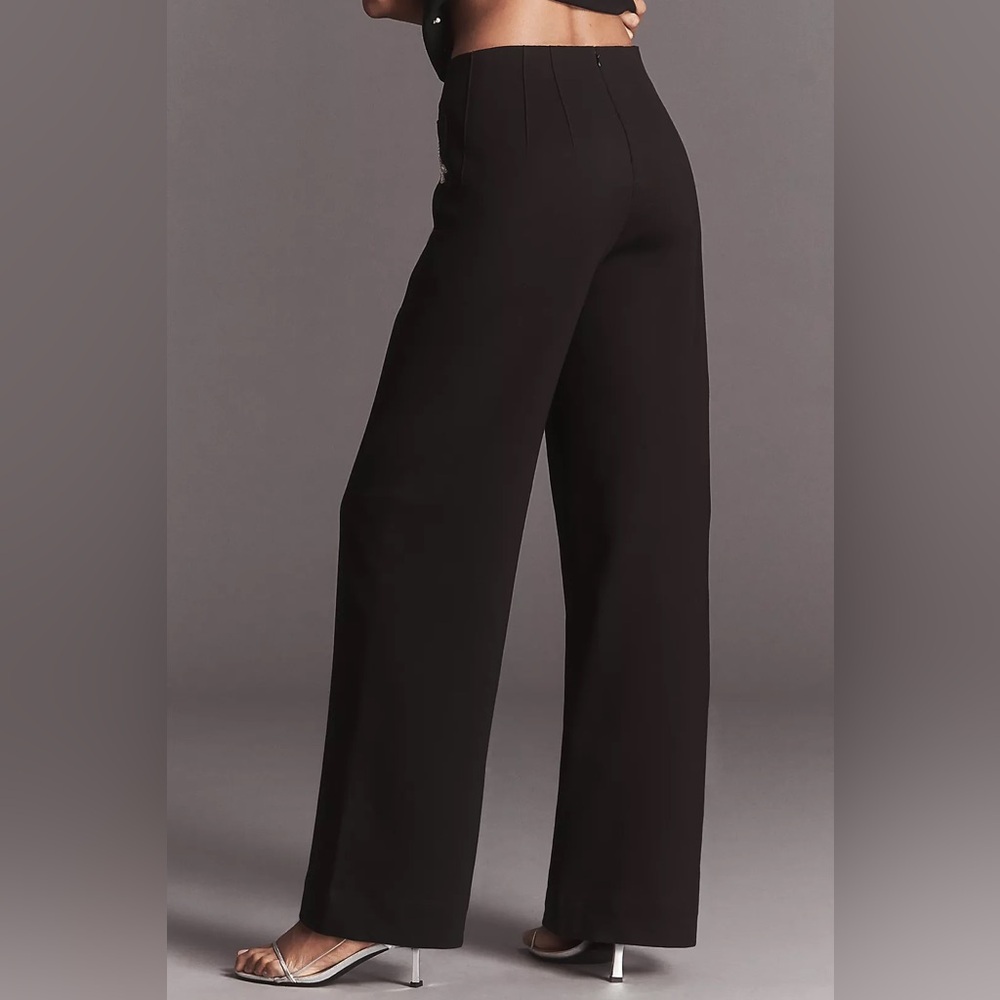 NWT! Anthro Maeve Colette Embroidered High-Rise Wide-Leg Full-Length Pants - 🍯 - Picture 3 of 13